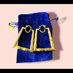 simone i smith 18k Yellow Gold Over Sterling Silver triangle bamboo earrings